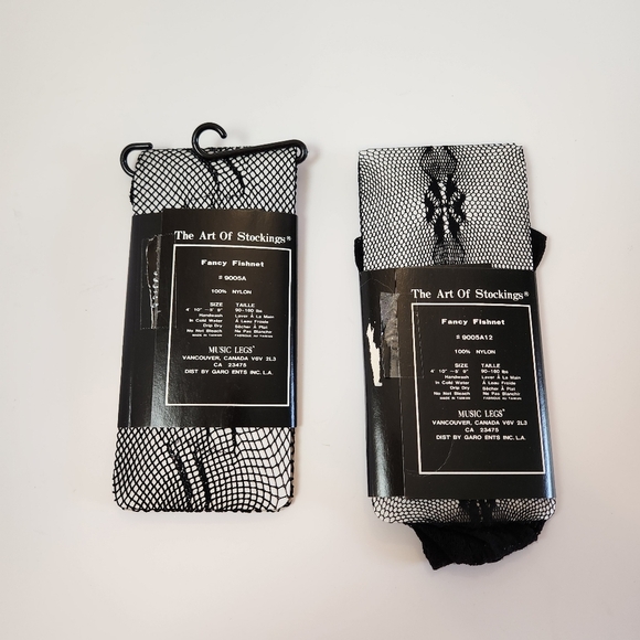 Music Legs Fancy Fishnet Stockings Black New Vintage 90s Cosplay Halloween Goth - Picture 2 of 8